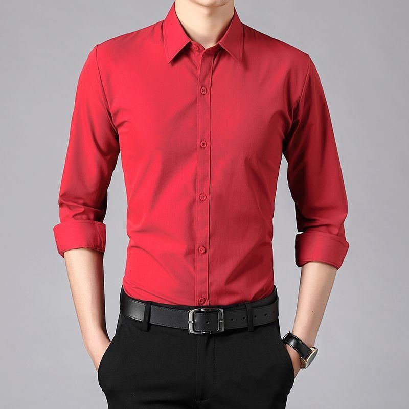 Men Fashion Simple Solid Color Long Sleeve Shirt Top