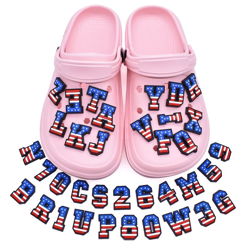 Cartoon Creative American Flag Pattern English Alphanumeric PVC Soft Rubber Hole Shoes DIY Accessories Shoe Buckle