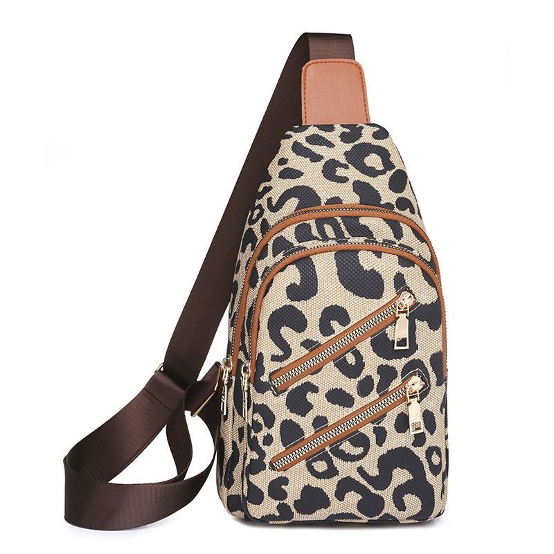 Women Fashion Leopard Print Zipper Chest Bag