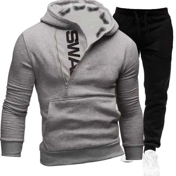 Men Casual Sports Alphabet Print Plus Size Long Sleeve Turtle Neck Hoodies Trousers Sets