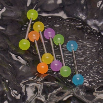 Women Fashion Creative Luminous Acrylic Stainless Steel Tongue Nail Body Piercing Jewelry 6-Bag