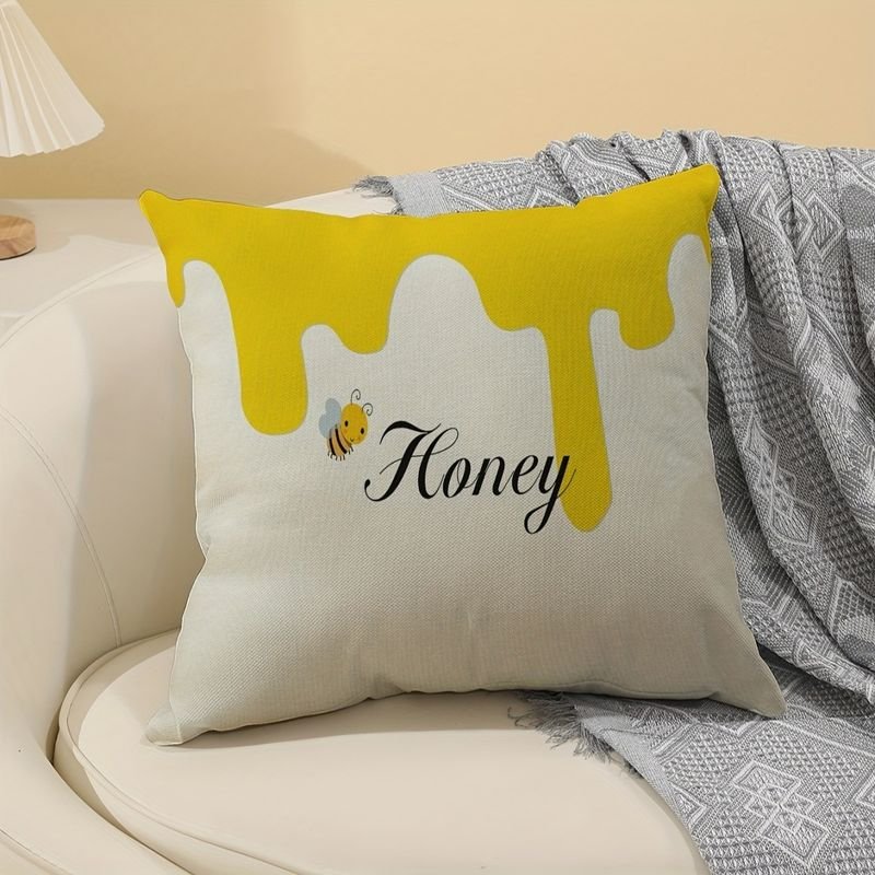 Simple Cartoon Elk Bee Linen Print Home Sofa Cushion Cover