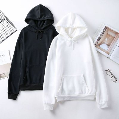 Custom Autumn Winter Women Fashion Loose Solid Color Long Sleeve Pocket Blank Hoodies