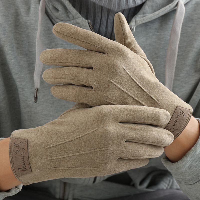 Autumn And Winter Men Fashionable Simple Fleece-Lined Warm Touch Screen Outdoor Riding Gloves