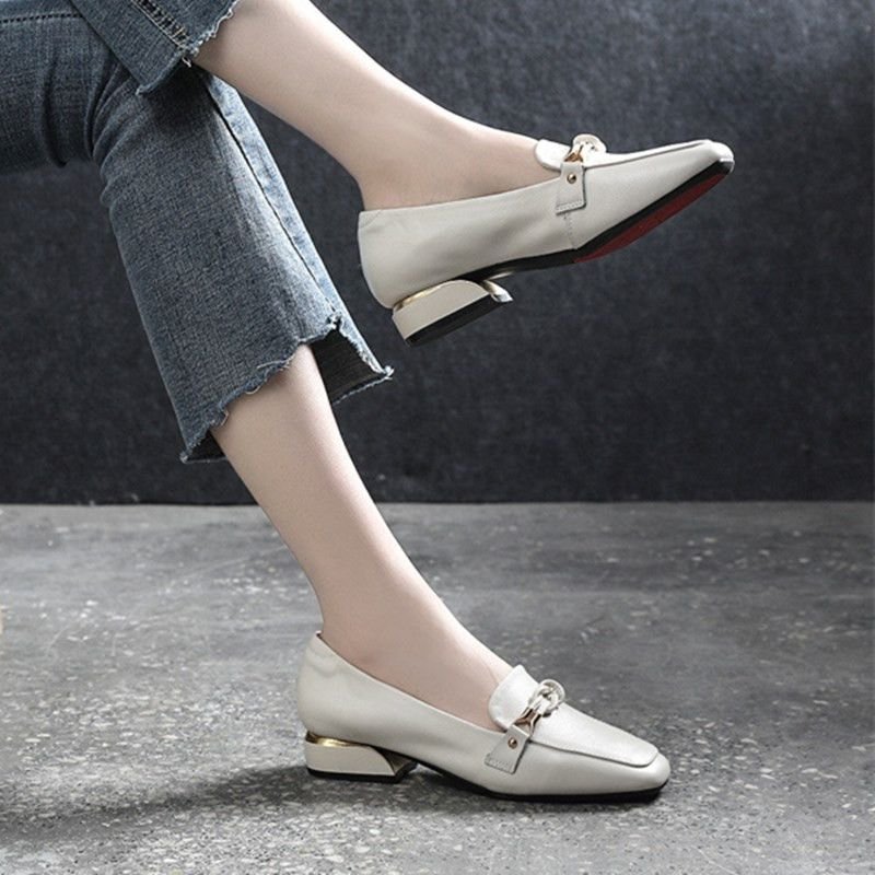 Size:4.5-12 Women Fashion Leather Mid Heel Loafers