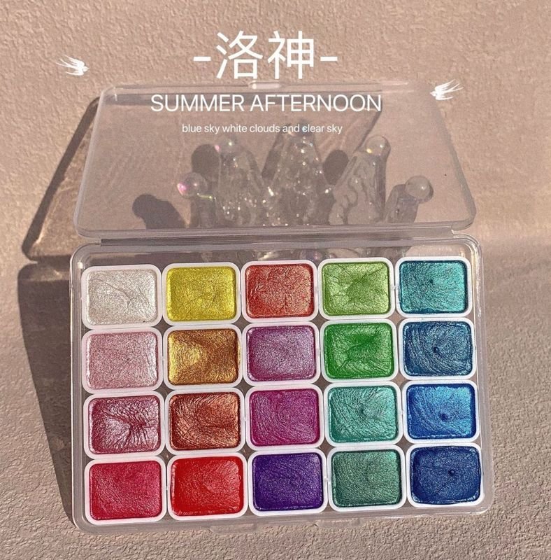 20 Color Pearlescent Solid Watercolor Painting Set