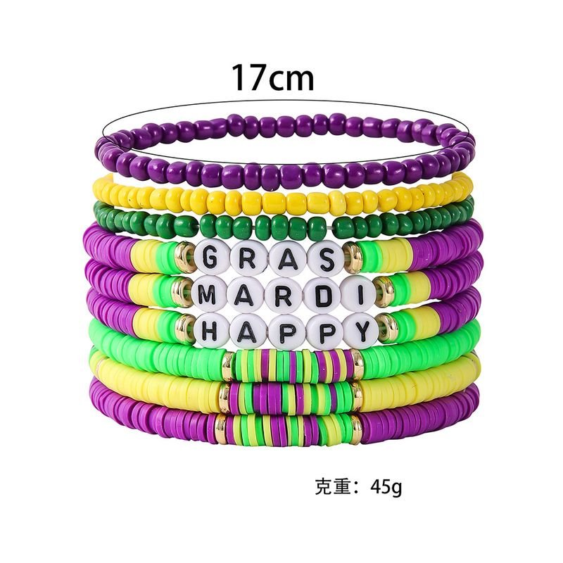 Mardi Gras Music Carnival Multi-Layer Stacked Soft Ceramic Letter Bracelet