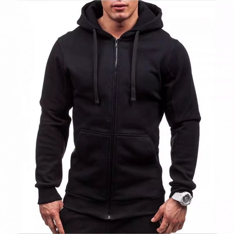 Fashion Casual Zipper Men Solid Color Sports Hoodie Custom