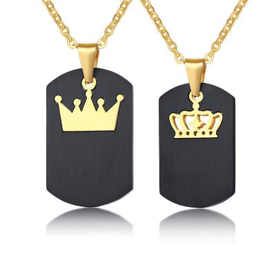 Simple Fashion Stainless Steel Black Gold Crown Couple Pendant Necklace