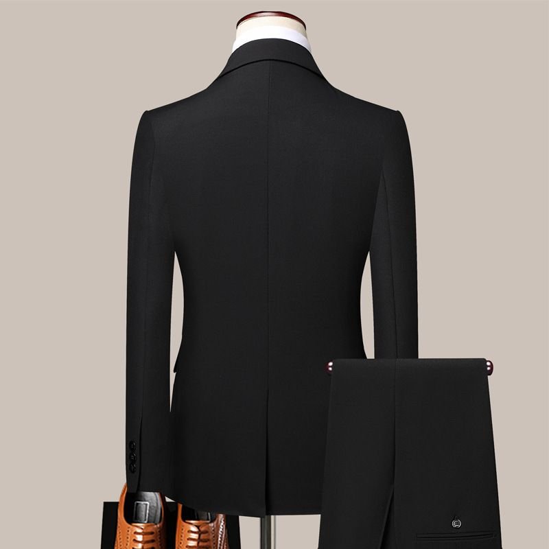 Men Fashion Business Office Solid Color Long Sleeve Lapel Suit Pants Plus Size Sets