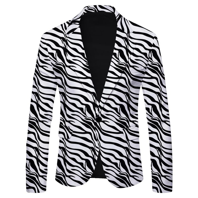 Men Spring Autumn Fashion Casual Party Polka Dot Stripe Zebra Leopard Print Long Sleeve Lapel Suit Coat