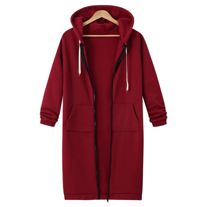 Autumn Winter Women Long-Sleeved Long Coat Pocket Hoodie Custom