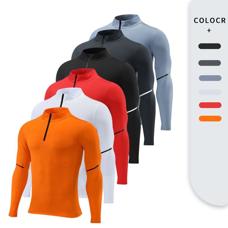 Men Casual Sports Basic Tight Half Zipper Plus Size Long Sleeve Training T-Shirt