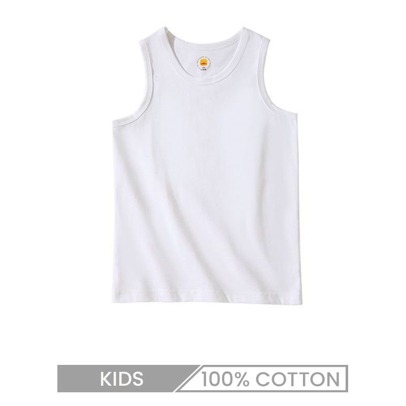 Kids Children Cotton Sleeveless Crew Neck Solid Color Tank Top