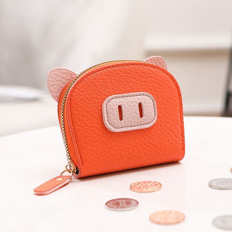 Women Cartoon Cute Litchi Piglet Style Zipper Wallet