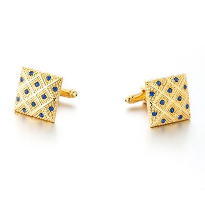 Men Square Blue Crystal Gold Cufflinks