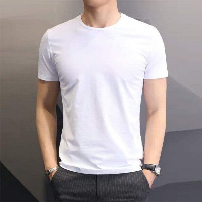 Men Fashion Casual Basic Solid Color Plus Size Short Sleeve Round Neck T-Shirt