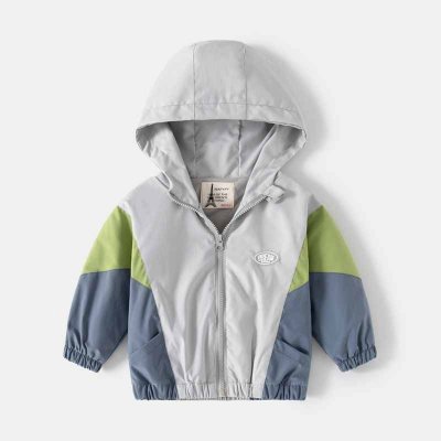 Kids Toddler Boys Spring Autumn Casual Athleisure Color Matching Fleeces Long Sleeve Hooded Jacket