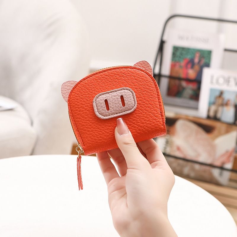 Women Cartoon Cute Litchi Piglet Style Zipper Wallet