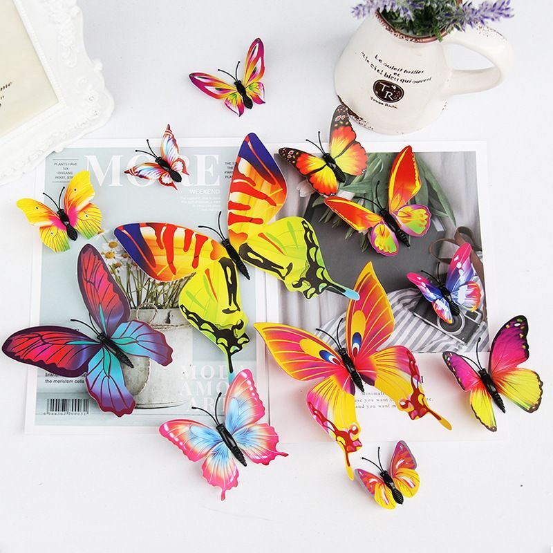 Cartoon Creative Single-Layer Simulation Three-Dimensional Butterfly Home Wall Decoration 12-Set