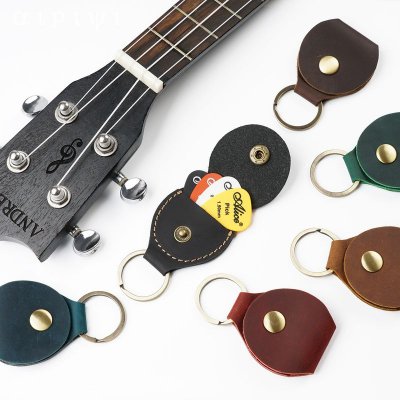 Men Cowhide Guitar Pick Storage Box Keychain