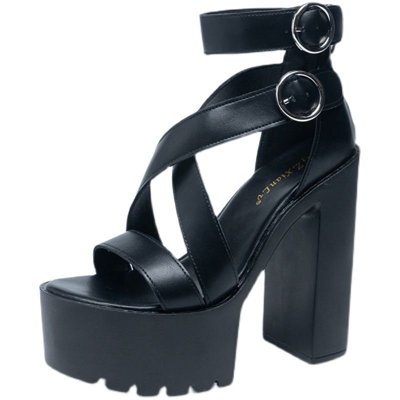 Women Fashion Plus Size Platform Crossover Strap High Heeled Sandals