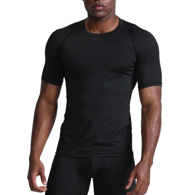 Men Casual Basic Solid Color Quick Drying Short-Sleeved Round Neck Sports Tight T-Shirt