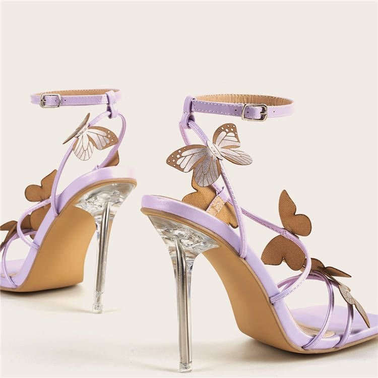 Size:4.5-9 Women Fashion Butterfly Decorative Transprent High Heels