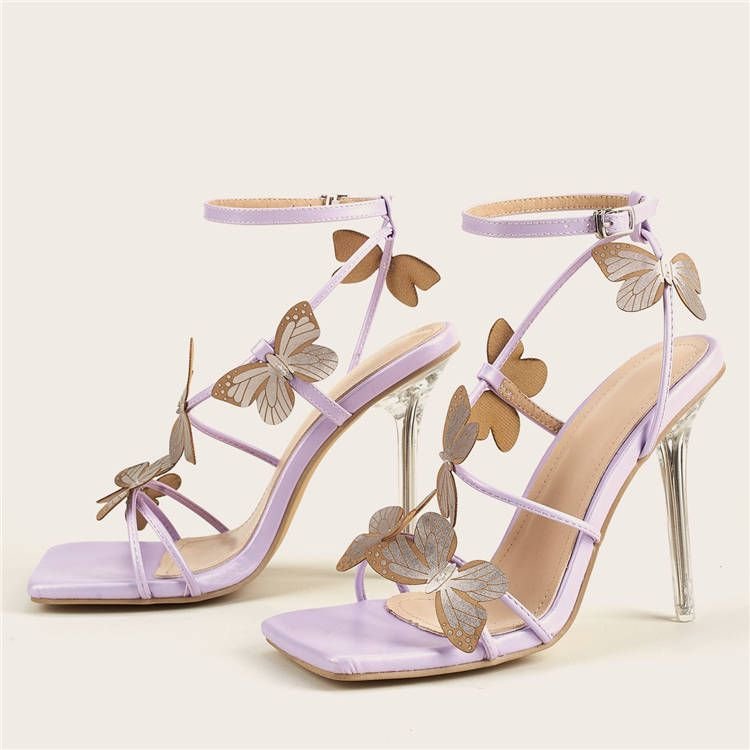 Size:4.5-9 Women Fashion Butterfly Decorative Transprent High Heels