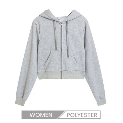 Women Spring And Autumn Loose Zipper Long Sleeve Crop Hoodie