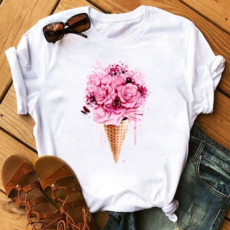 Summer Simple Fashion Love Plus Size Women Cartoon T-Shirt