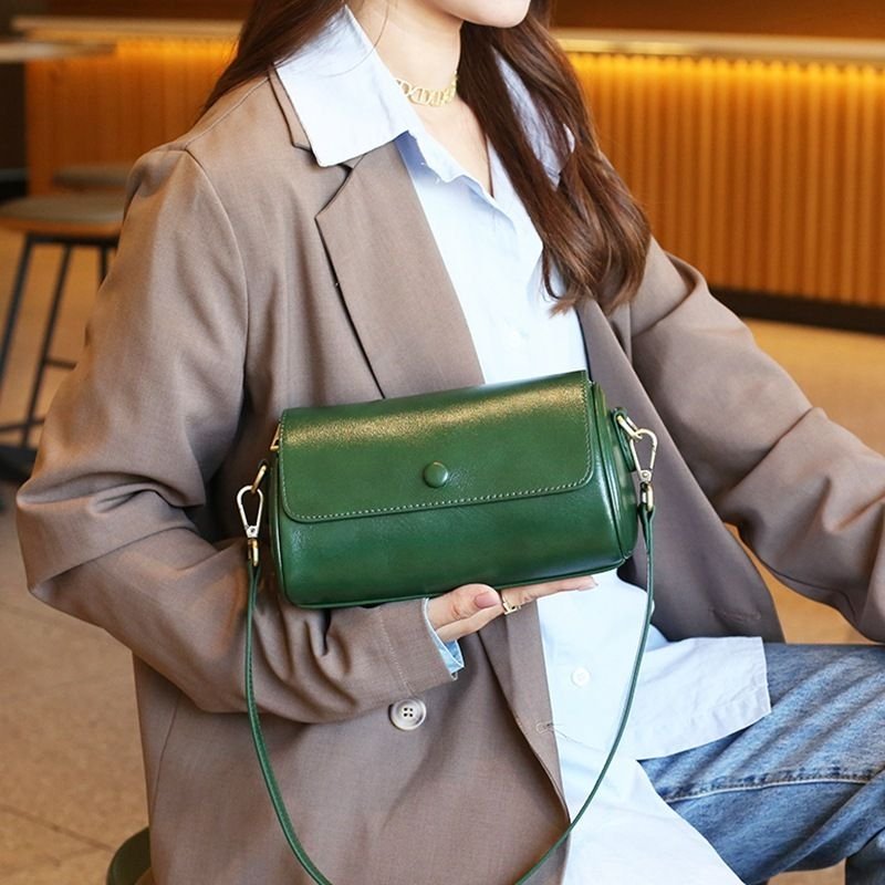 Women Fashion Retro Cylinder Leather Shoulder Bag