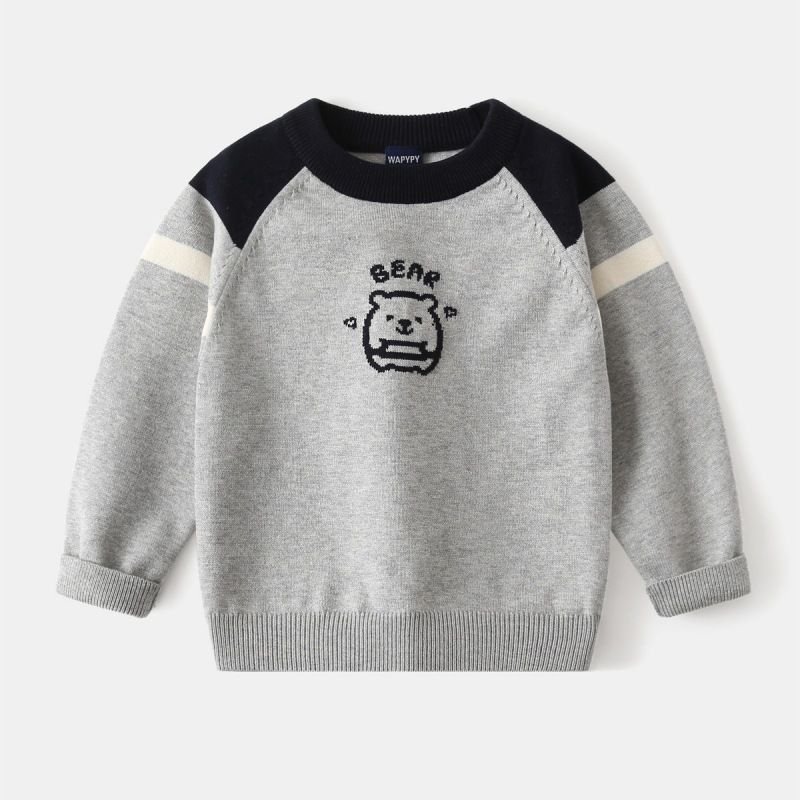 Kids Toddler Boys Casual Cute Caron Bear Long Sleeve Round Neck Knitwear Sweater