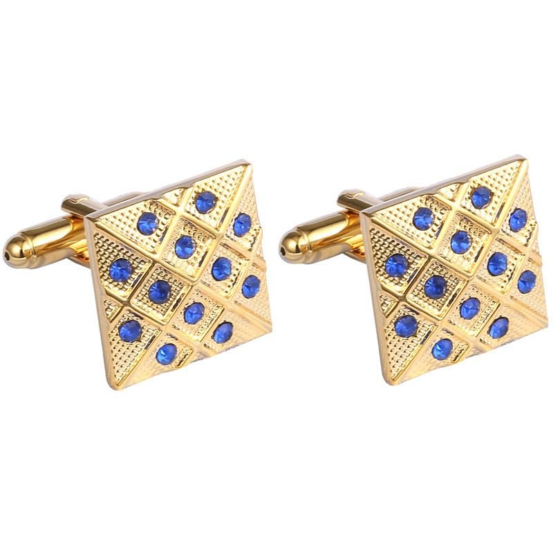 Men Square Blue Crystal Gold Cufflinks