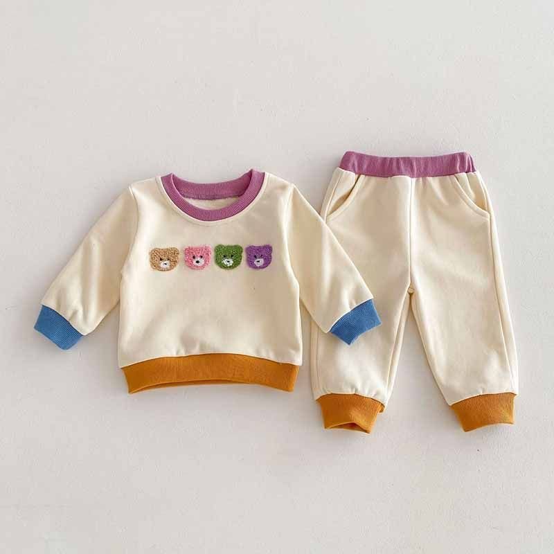 Kids Baby Boys Girls Casual Cute Cartoon Color Matching Long Sleeve Sweatshirts Trousers Sets