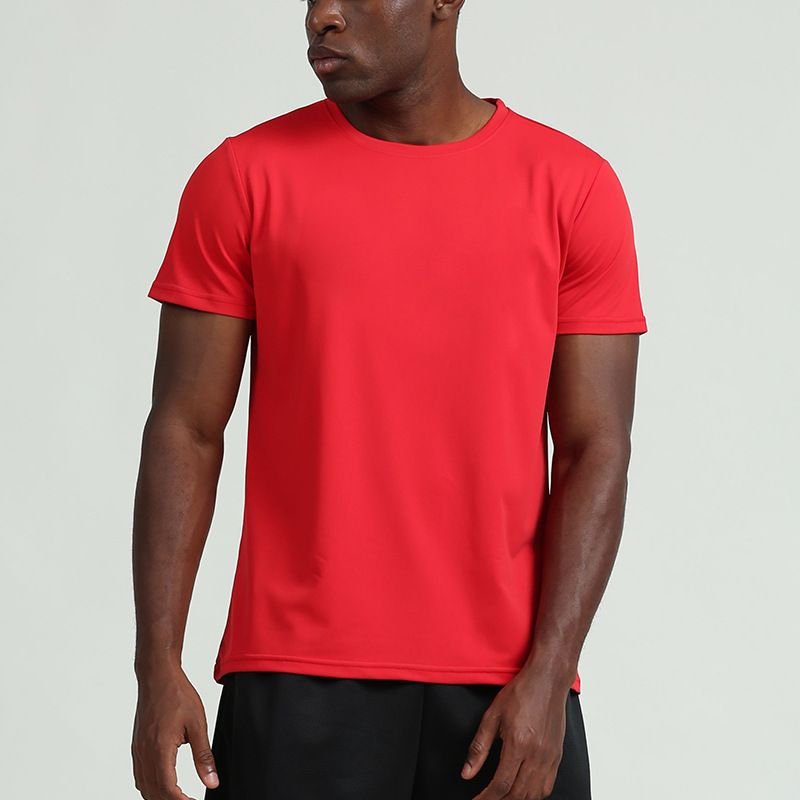 Men Casual Basic Solid Color Quick Drying Short Sleeve Round Neck Sports T-Shirt