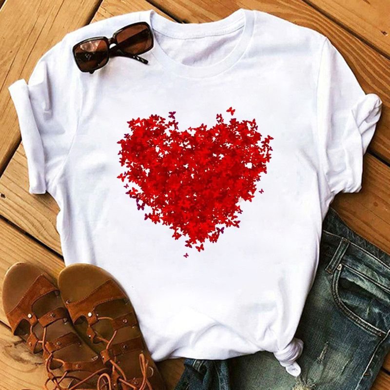 Summer Simple Fashion Love Plus Size Women Cartoon T-Shirt