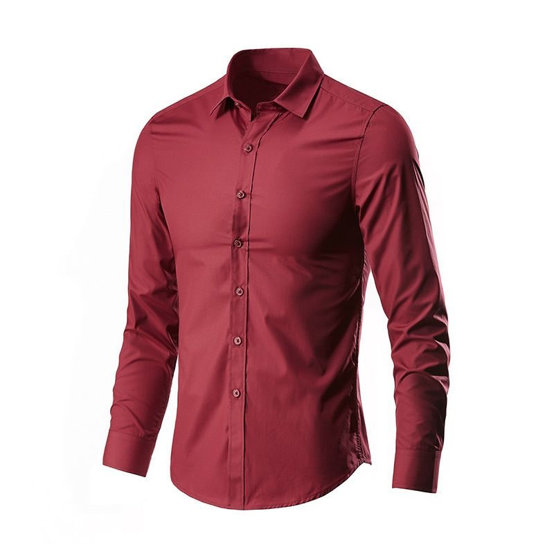 Men Fashion Casual Business Basic Solid Color Plus Size Long Sleeve Lapel Shirt