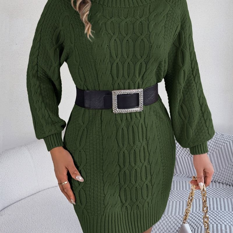 Autumn Winter Women Fashion Solid Color Knitted Twist Long Sleeve Dress