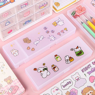 Multifunctional Student Plastic Transparent Frosted Stationery Storage Box