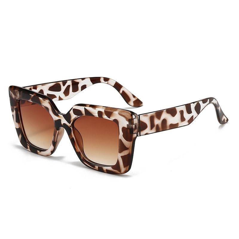 Simple Neutral Leopard Large Square Sunglasses