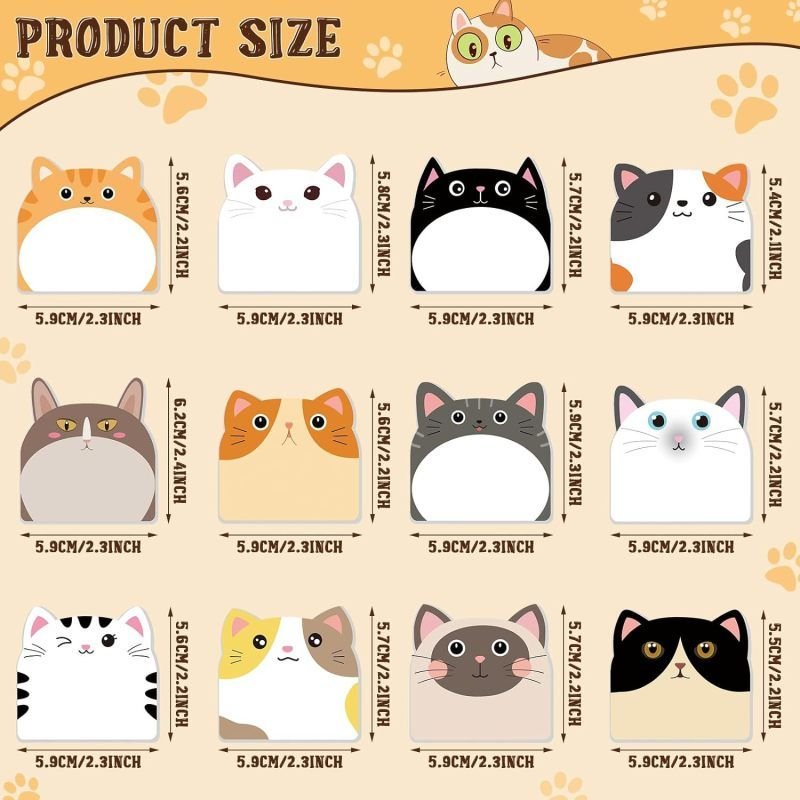 Simple Cartoon Cute Cat Notes Post-It Notes 12-Bag