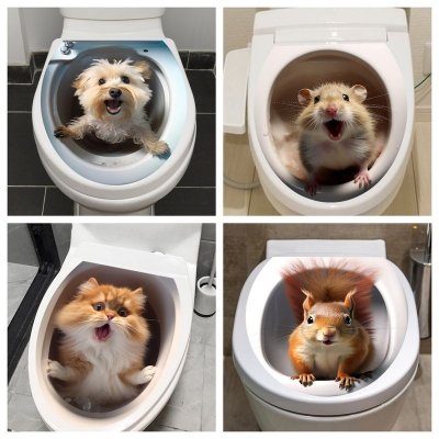 Creative Cartoon Cute 3D Kitten Puppy Animal Toilet Toilet Stickers Home Decoration