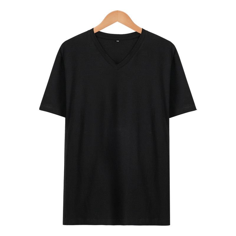 Summer Short-Sleeved Men V Neck Fashionable Black White Simple T-Shirt Custom