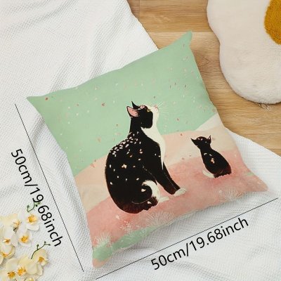 Simple Fashion Cartoon Cat Printed Home Sofa Cushion Cover