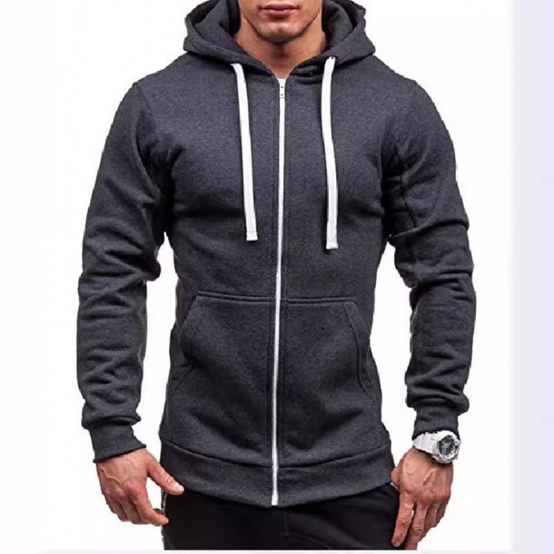 Fashion Casual Zipper Men Solid Color Sports Hoodie Custom