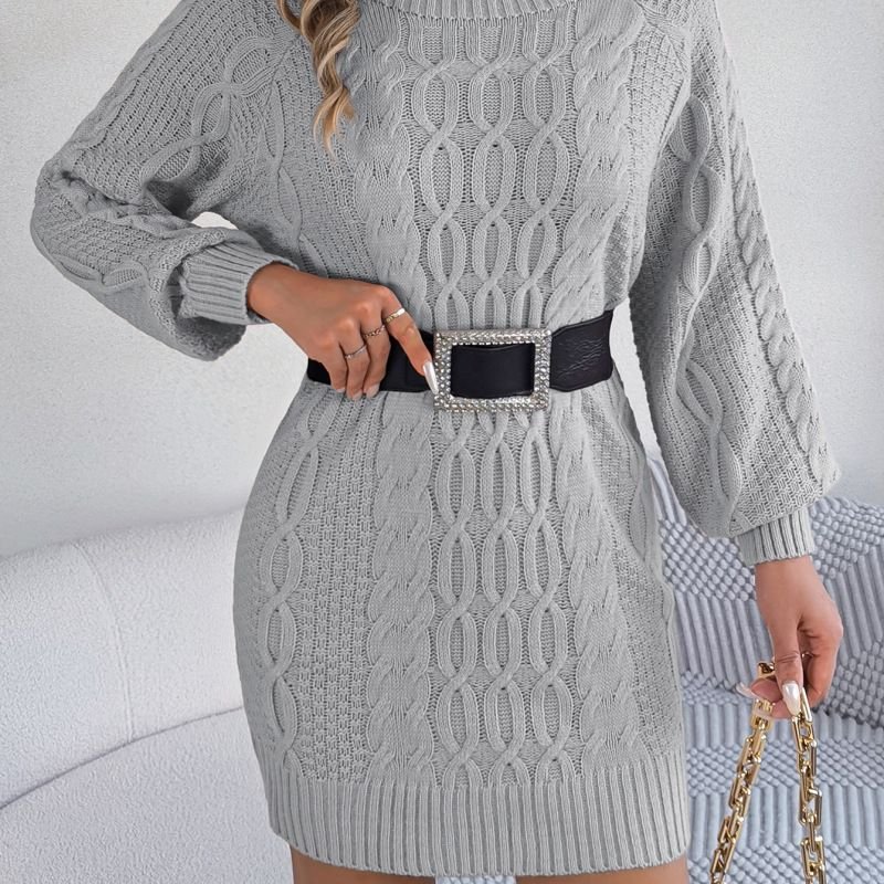 Autumn Winter Women Fashion Solid Color Knitted Twist Long Sleeve Dress