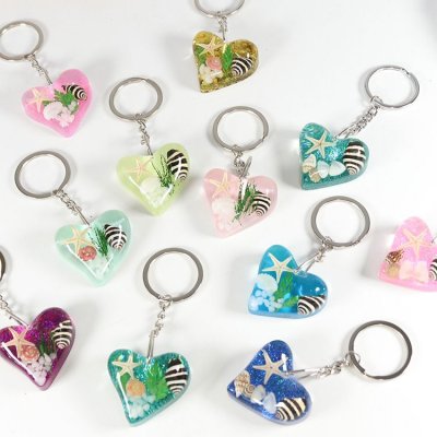 Women Fashion Creative Heart-Shaped Shell Conch Glue Metal Key Chain 6-Bag