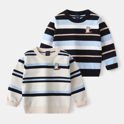 Kids Toddler Boys Casual Cute Stripe Long Sleeve Round Neck Knitwear Sweater