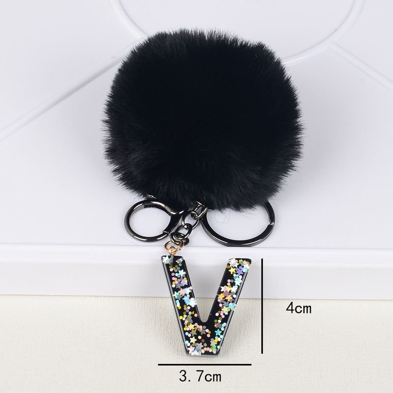 Fashion Creative Fluffy Ball 26 Letters Key Chain